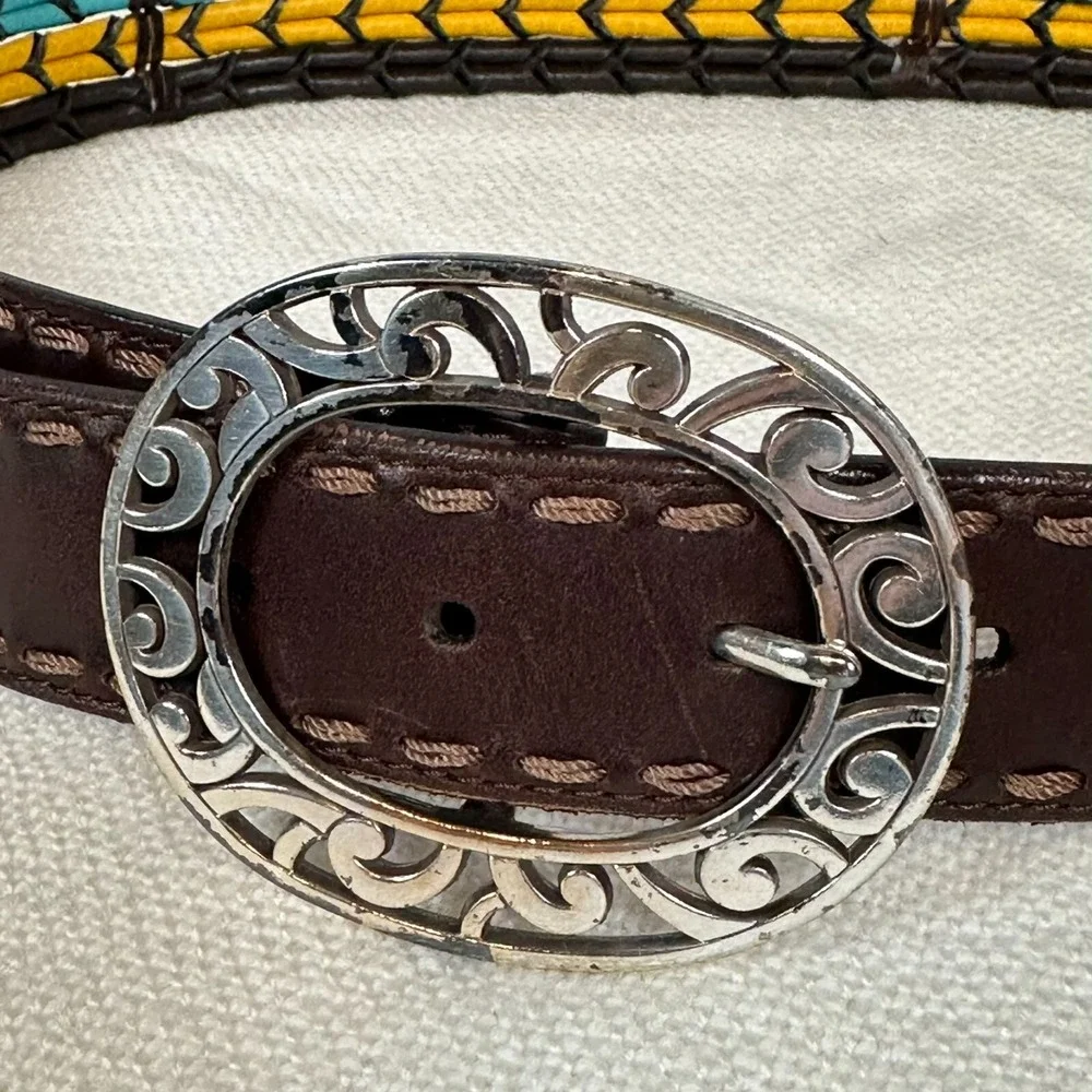 VTG Brighton Leather Belt Womens 34 Multicolor Ropes Boho‎ Western 20638